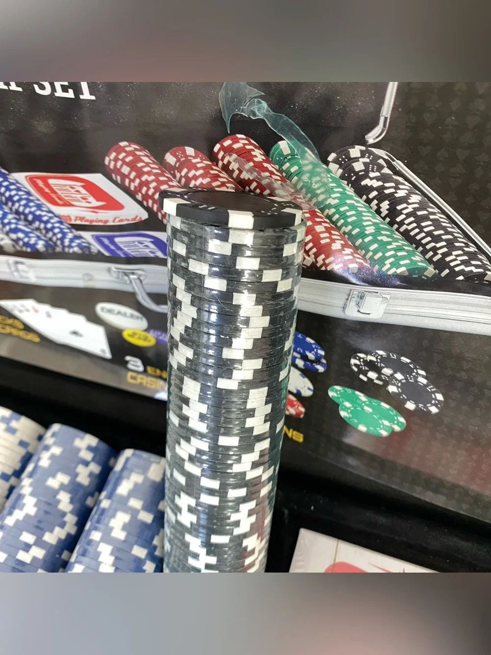 Poker Chip Set - Blue, Red, Green Claytec Chips with Aluminum Case